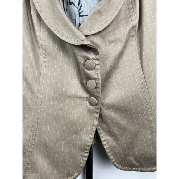 Sisley Camel Tan Striped Button Front Stretch Office 3/4 Sleeve Blazer Size S - Picture 5 of 11